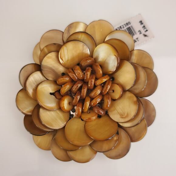 Tasha For Nordstrom Mother of Pearl Disc Blooming Flower Pin Brooch New with Tag - Picture 2 of 8